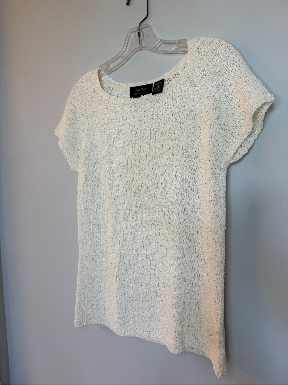 Dana Buchman Ivory Open Knit Short Sleeve Sweater Top M Lightweight